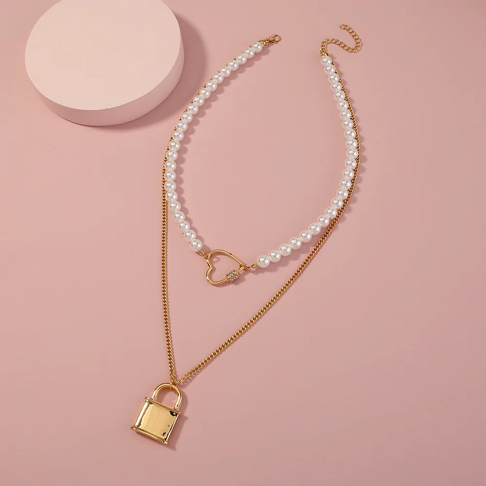 

Valentine's Day gift fashion ladies pendant choker baroque pearl multi-layered heart necklace