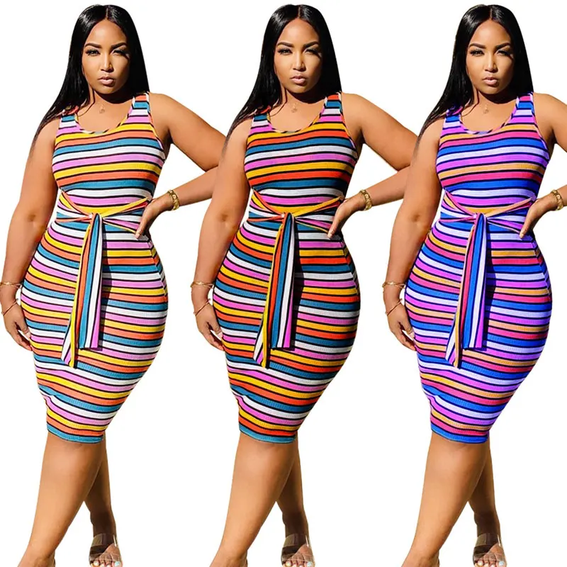 

FS2634A Fat African women big size stripe dresses