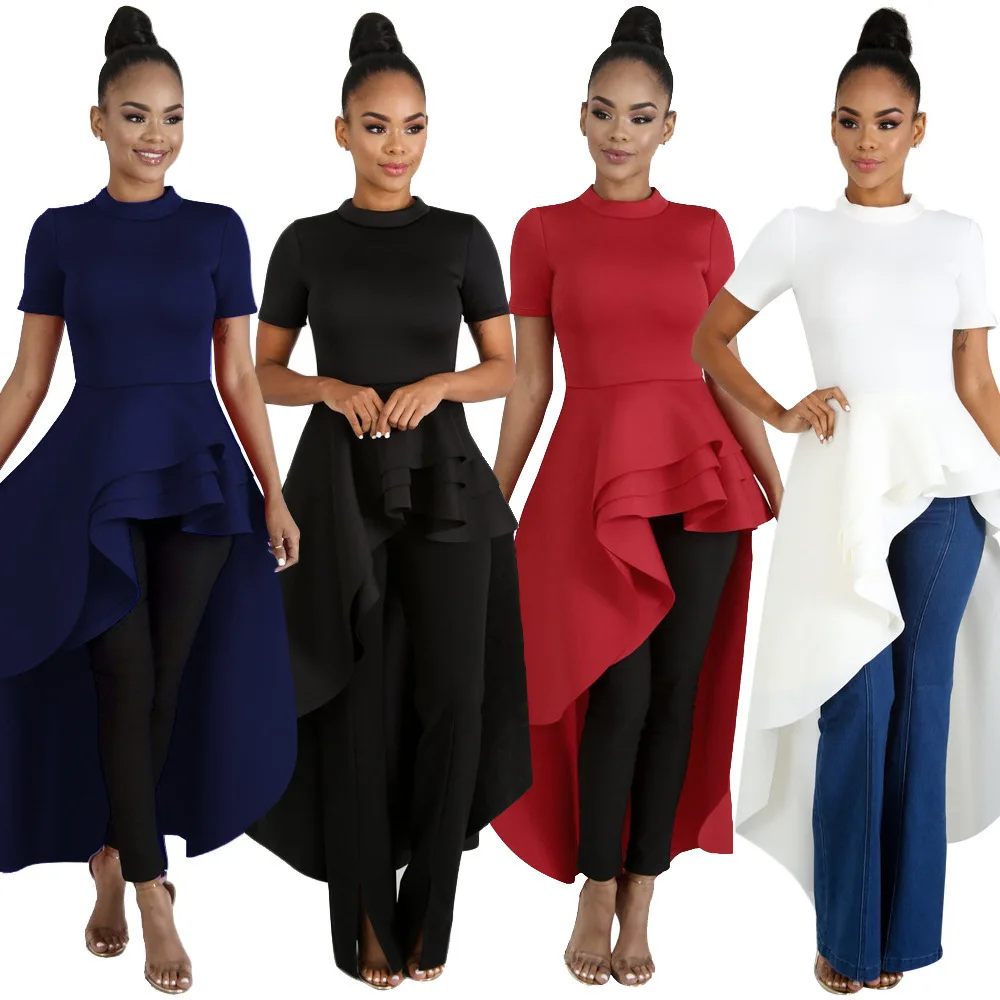 

Fashion Asymmetrical Slim 7 Color Solid Slim Ruffle Dress Women Party Dresses