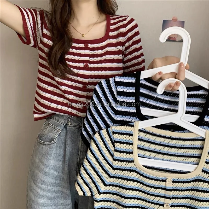 

Women's short sleeved blouse T Shirt For Women Fashion Women's short-sleeved knit Shein Ladies Casual Summer knitting Top