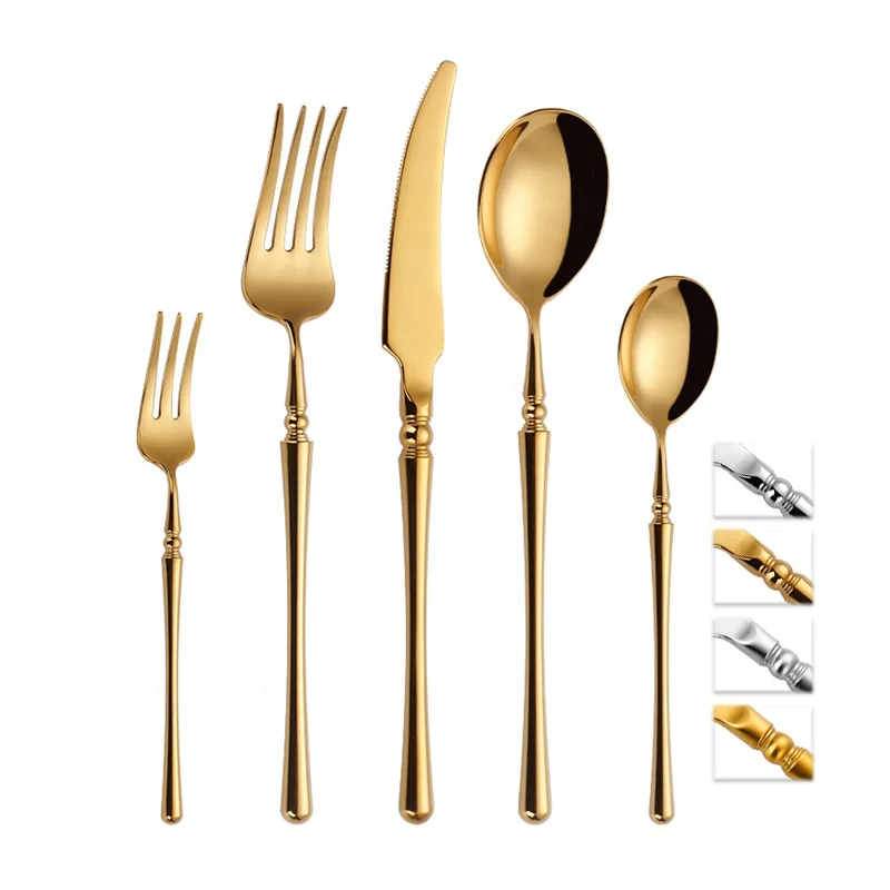 

Golden Stainless Steel 18/10 Cutlery Set Vintage Flatware Set Glossy Gold Service For 6 People Knife Fork Spoon Wedding Home Use