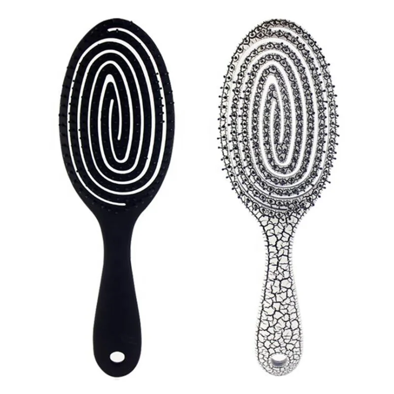 

Fashionable curved design detangling hairbrush curly hairbrush, Black, white