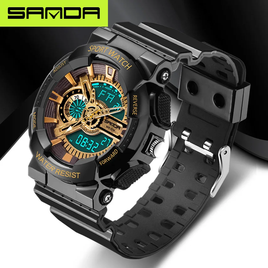 

SANDA Brand Military Sport Men's Watch LED Digital Back Light S Shock Wristwatch Waterproof diving Male Clock Relogio Masculino, Mix colors