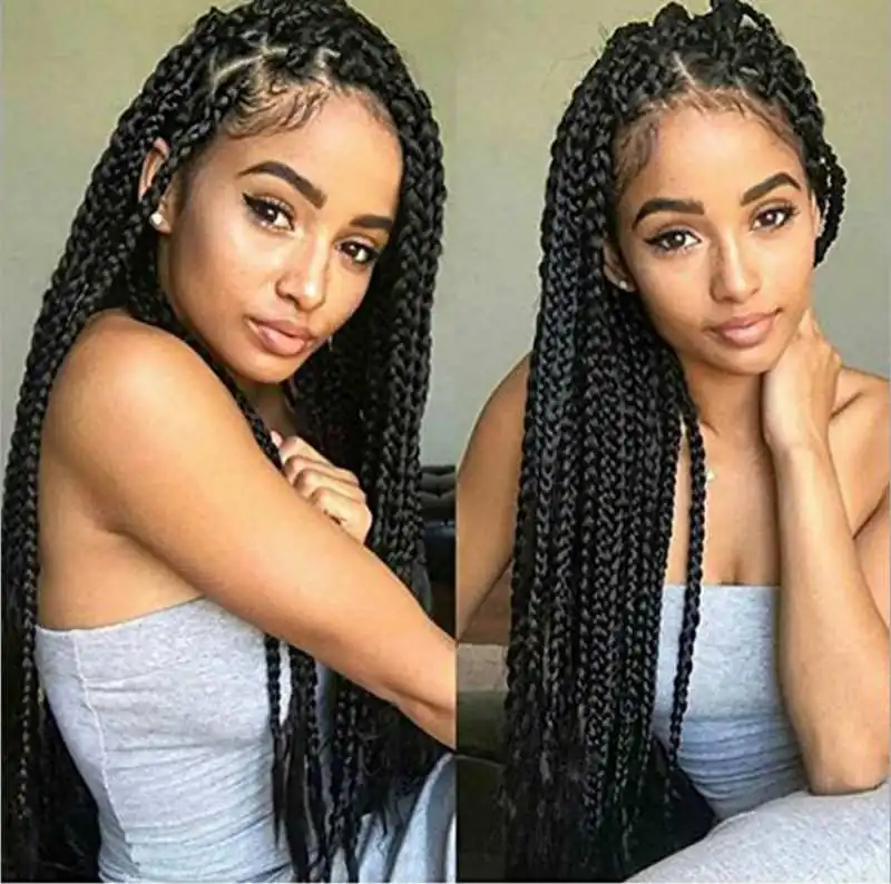 

24 Inch Long Box Braid Lace Front Wig Braids Micro Million African synthetic Wigs for Women and Girls