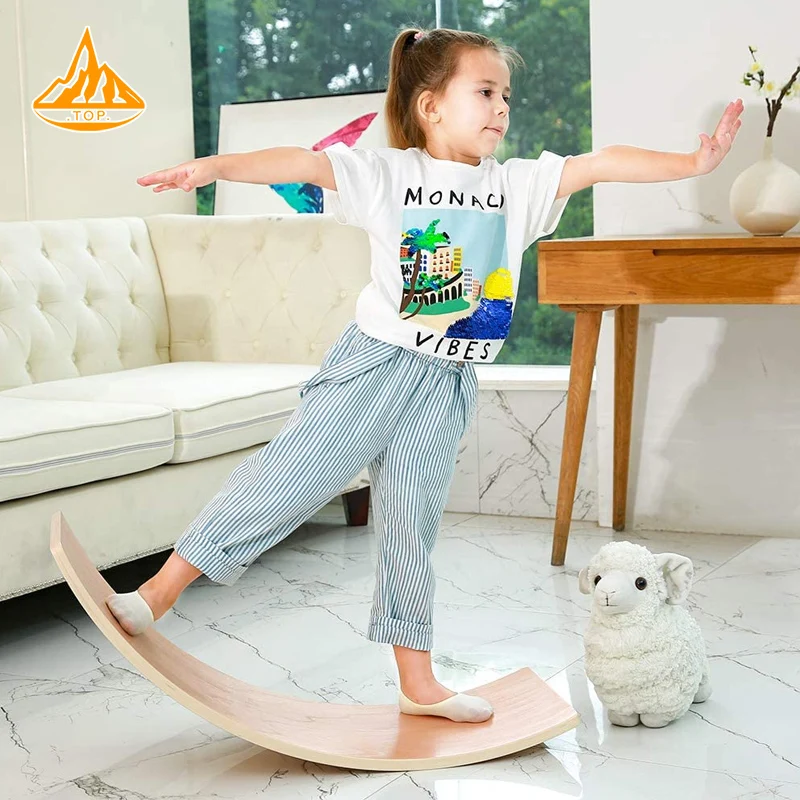 

Kids Wood Balance Board Wobble Baby Balance Board Montessori Fitness Yoga Balance Curvy Board Multifunction Rocker