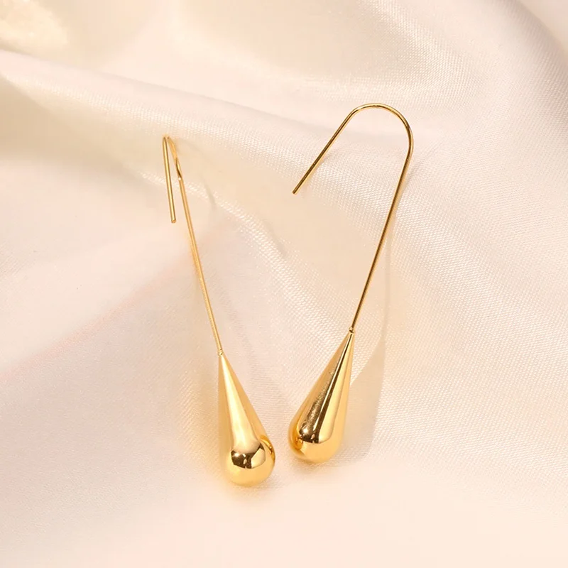 

MICCI Long Water Drop Ear Ring Non Tarnish Free Minimalist Jewelry Stainless Steel PVD Plated 18K Gold Tear Drop Hook Earrings