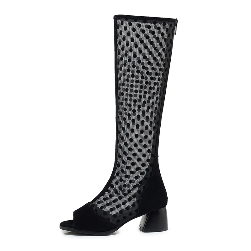 

Net Boots Women 2020 Spring and Summer New Fashion Martin Boots Mid-heel Polka Dot Mesh Sandals, Black