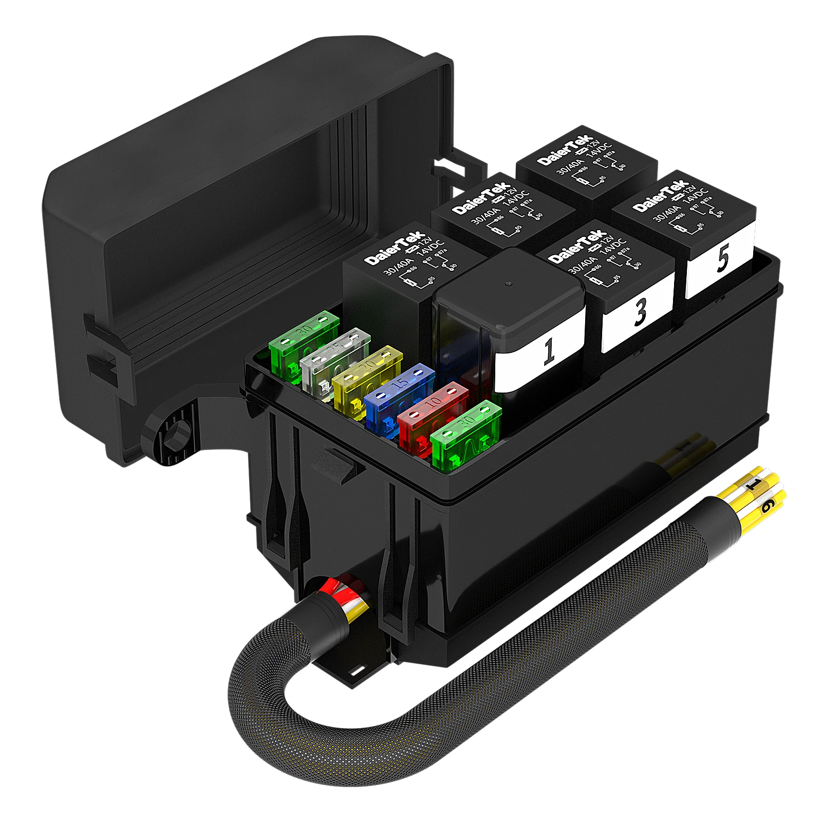 

12V Auto Waterproof Fuse Relay Box 6 Gang Relay Box ATC/ATO Wired Fuse And Relay Box For Auto Car Truck Marine Boat