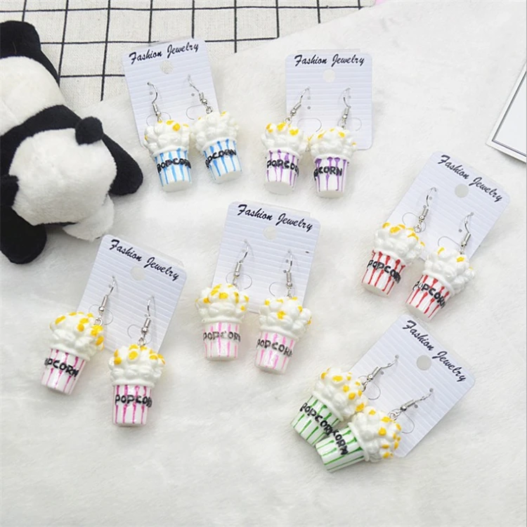 

New cute cartoon earrings fashion personality trend simulation popcorn earrings resin ladies ear hooks, As the picture show