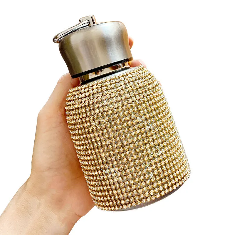 

2021 new style luxury brand female portable creative personality slant across stainless steel inlaid diamond Vacuum Flasks, Customized color