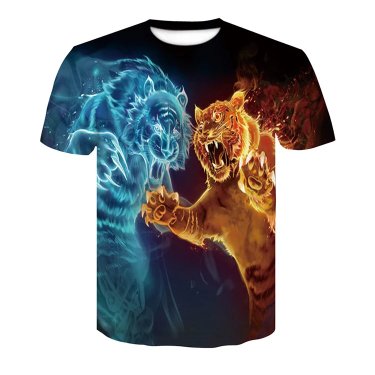 

2021 Summer New Round Neck Short Sleeve 3D Tiger Pattern Printing Plus Size Men's T-Shirt, Monochromatic