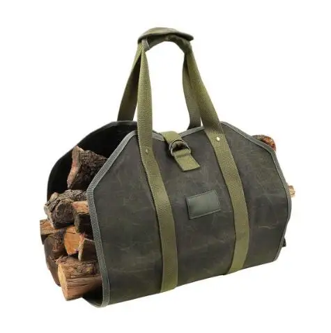 

Heavy Duty Waxed Canvas carry bag handle bag wood Firewood Log Carrier bag, Dark green