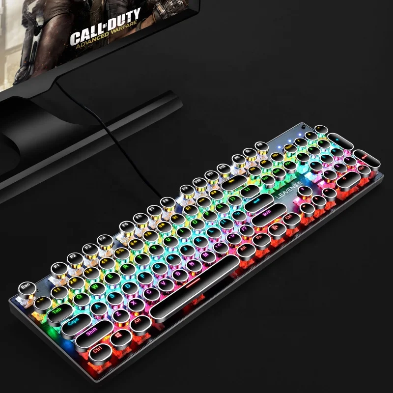 

Steampunk Colorful Led Back Light Ergonomics Mechanical Gaming Keyboard, Black ,white , blue ,pink