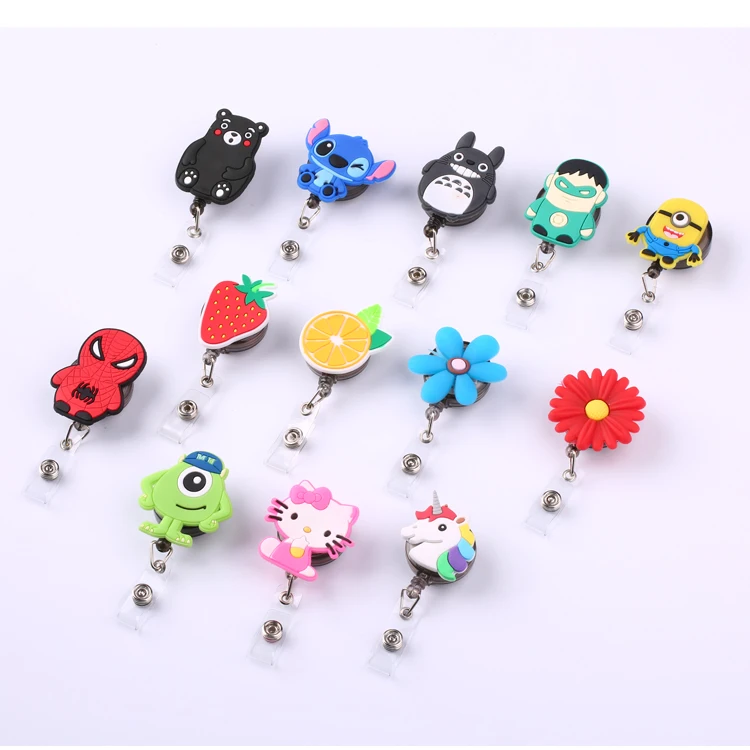 

QORI cute cartoon silicon retractable plastic heavy duty flip id badge name holder, As shown/pantone color