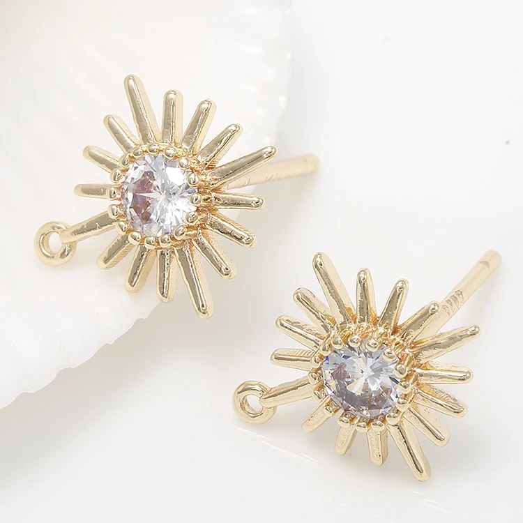 

New Fashion Inlaid Zircon 14K Gold Plated Sunflower Shape Stud Earring for Diy Jewelry Making