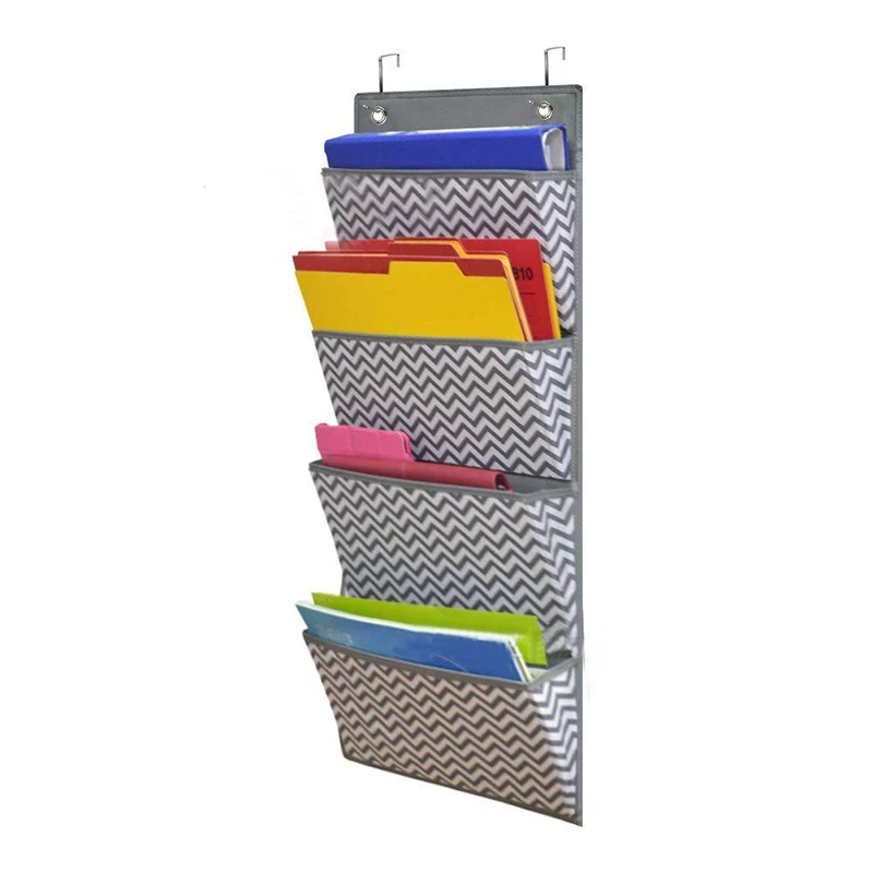 

Wavy Print Office Over the Door Folder Storage Wall Mounted Hanging File Organizer 4-pockets Smart Office Storage Hanging File