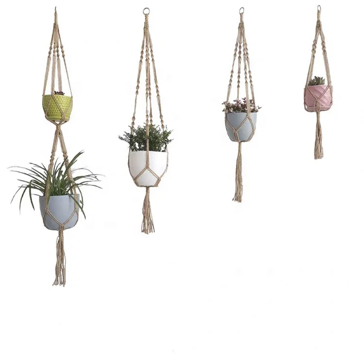 

Macrame Plant Hangers 4 Pcs Indoor Outdoor Hanging Planter Basket Jute Rope Flower Pot Holder, Jute/orange/grey or customized