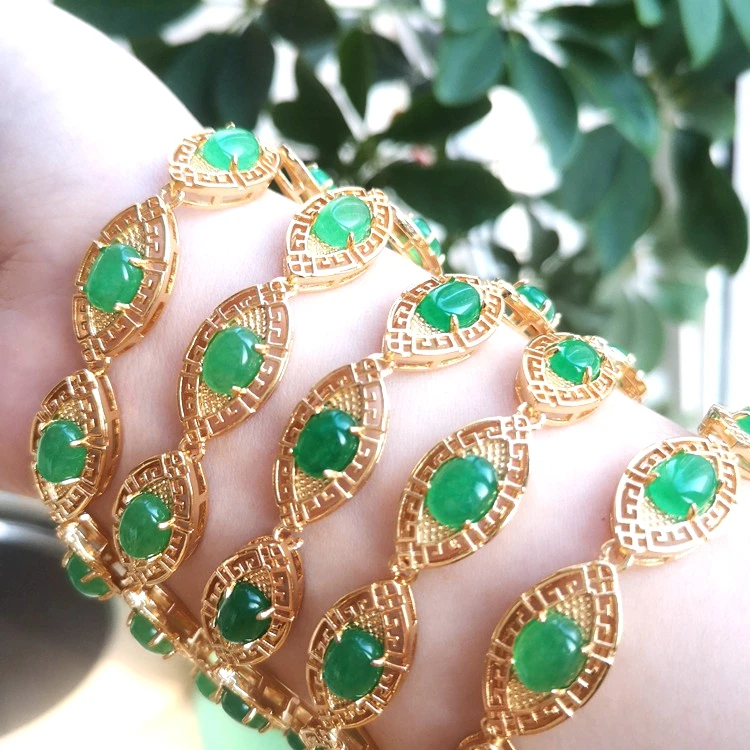 

Chinese Factory wholesale women jade lucky gemstone eye original natural stone real green jade chain bracelet