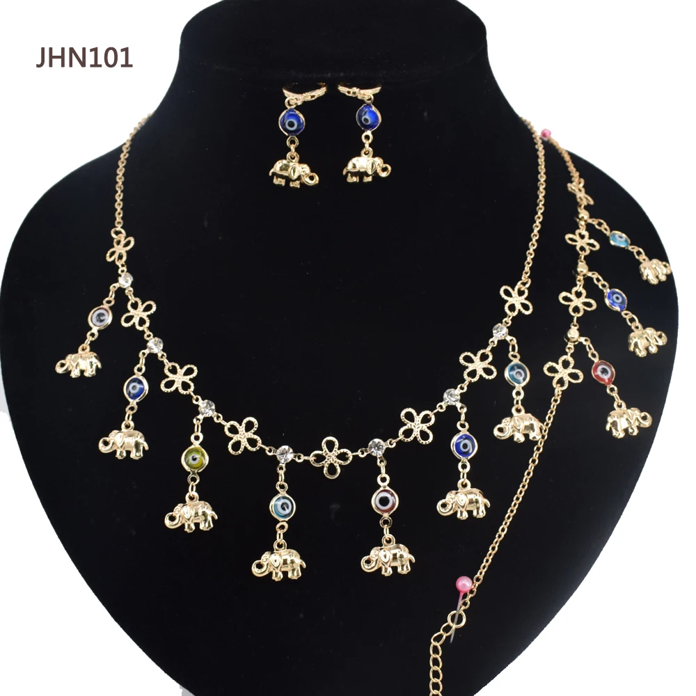 

JHN101 Wholesale fashion simple gold plated Evil Eyes necklace elephant set, Gold plated color