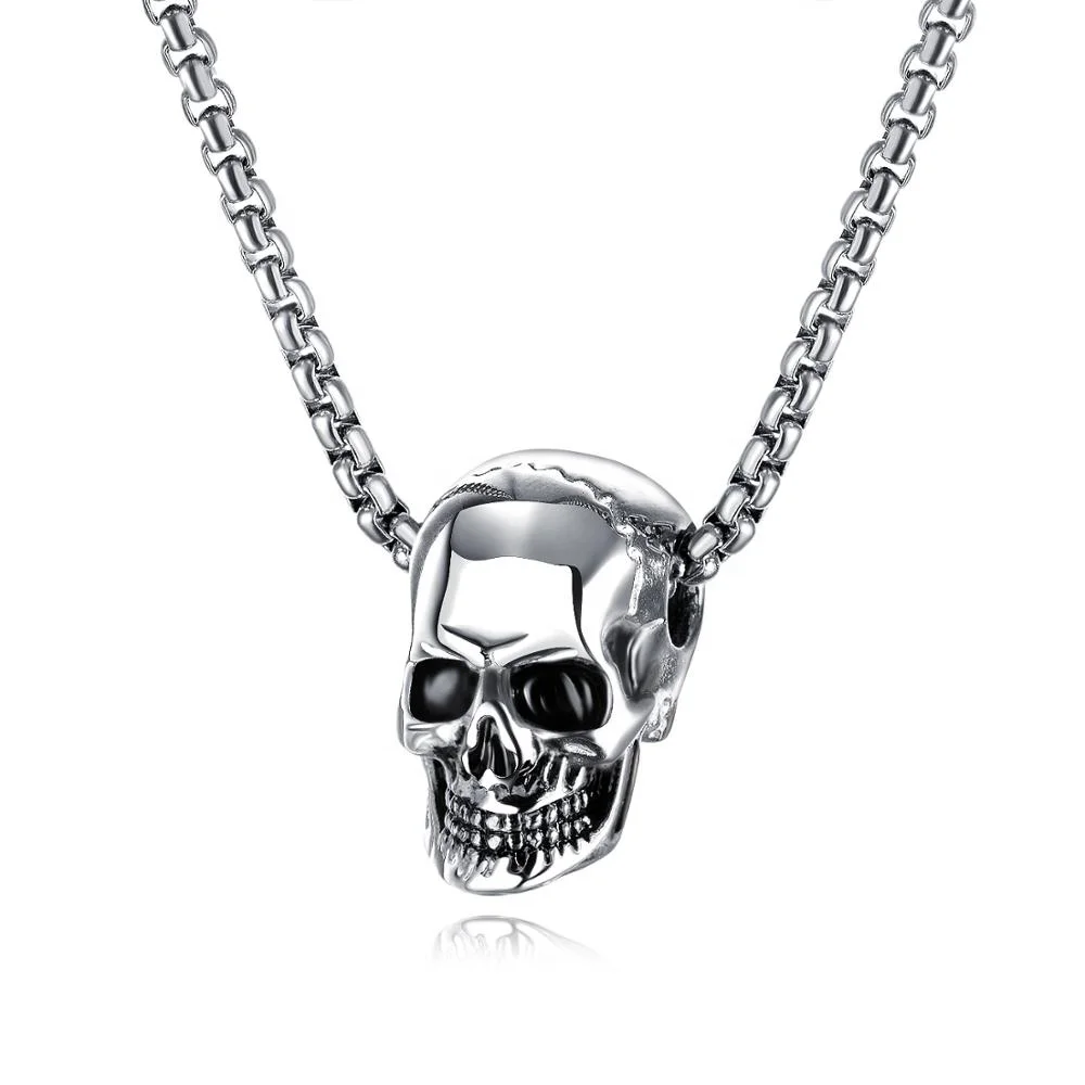 

Classic Vintage Men Jewelry Stainless Steel Necklace Silver Skull Pendant, Gold/black/silver color