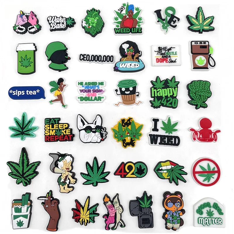 

HOT 420 weed croc Shoe Charms PVC Shoe Decoration for Croc jibz Kids Party X-mas Gifts