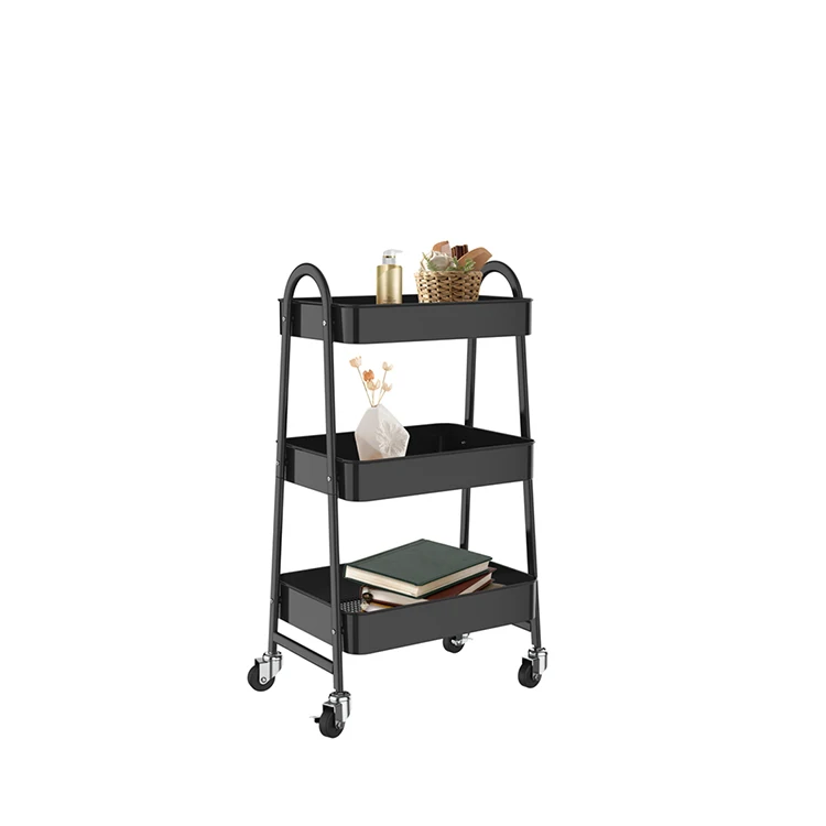 

PINPINFAMILY Bedroom Mobile 3 Tier Folding Carts And Trolleys Utility Kitchen Crevice Rack Living Room Snack Baby Storage Shelf, Picture