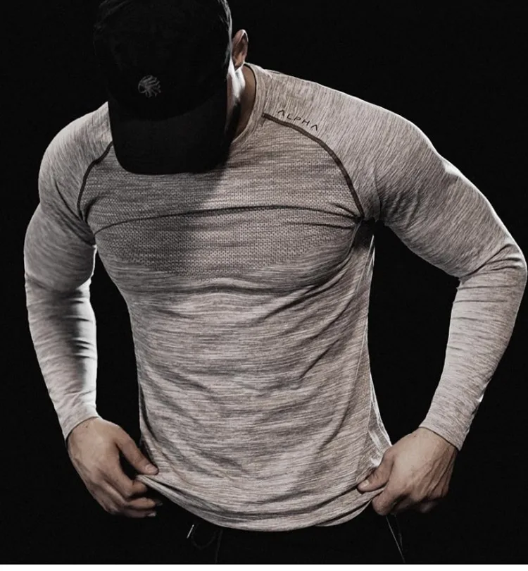 

Workout Athletic Gym Mesh Polyester Quick Dry Fitted Long Sleeve Shirts Men