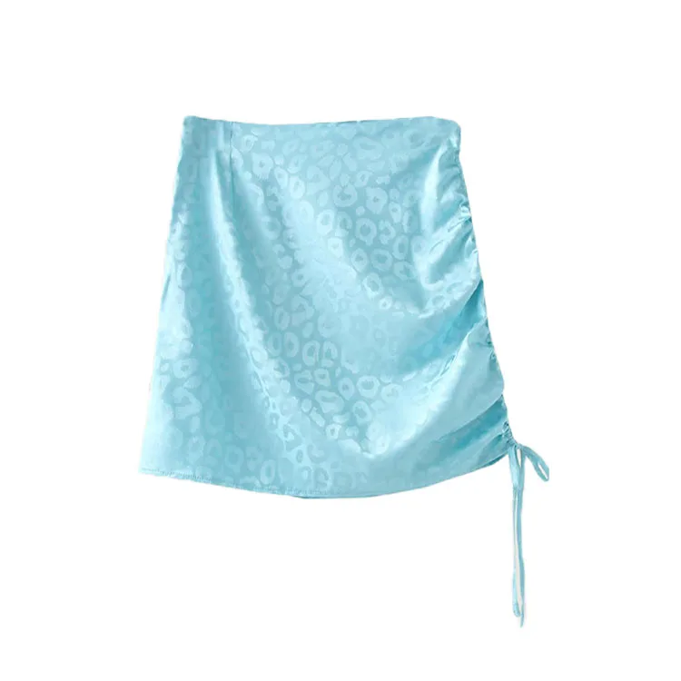 

BMURHMZA2021 summer and autumn new women's high street blue leopard print drawstring short ladies skirt