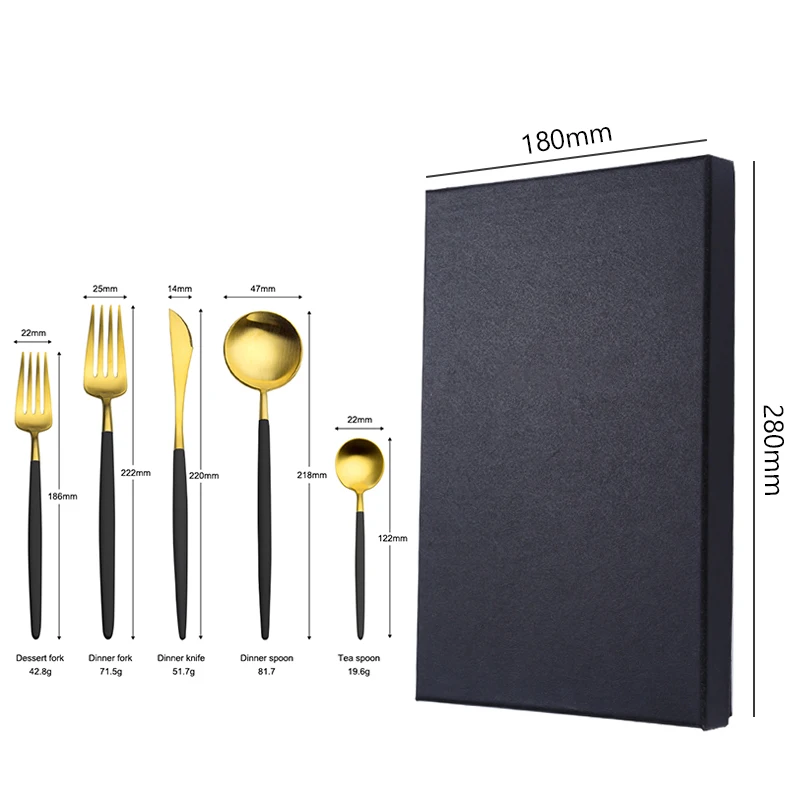 Stock 5pcs Spot Knife Fork Spoon 18/10 Stainless Steel Matte Mirror Gold Flatware Sets Cutlery Set Wedding Gift With Box