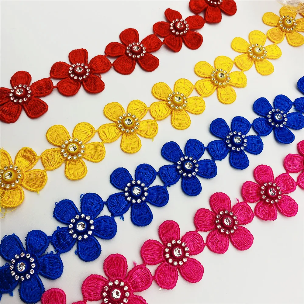 

Wholesale flowers rhinestone Embroidered Diy Handmade lace trim Ribbon Sewing on African Nigeria Supplies Crafts