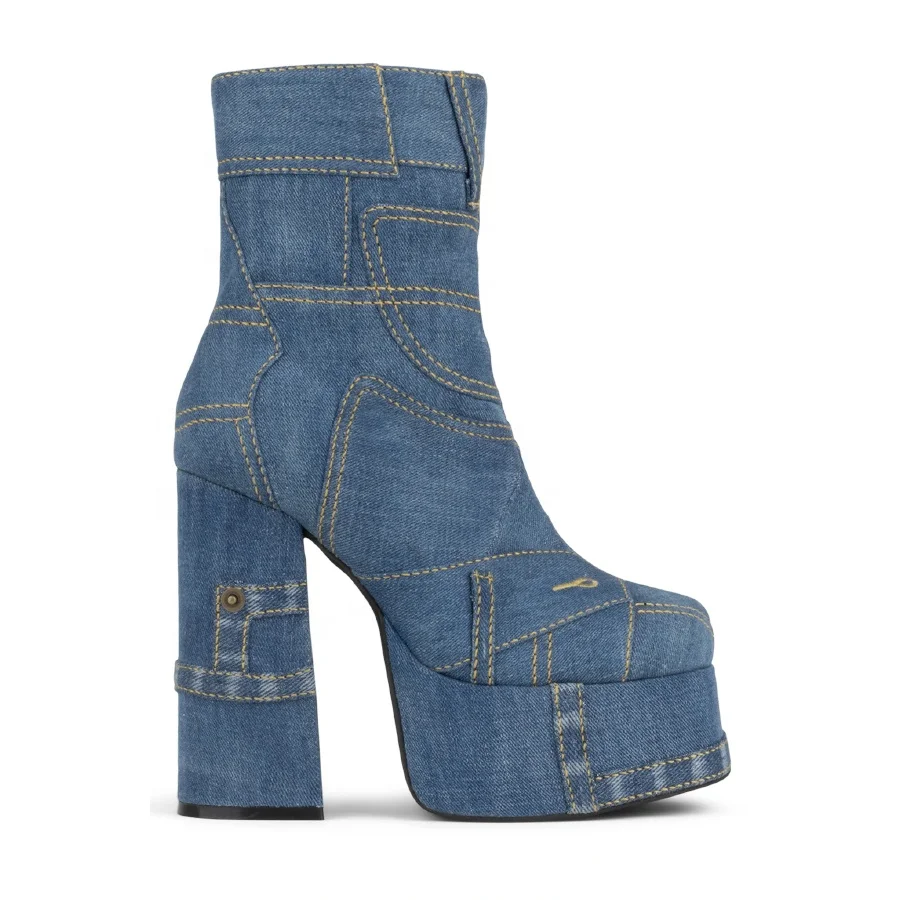 

2020 new arrivals platform high chunky heel denim fashion ankle boots women shoes heels