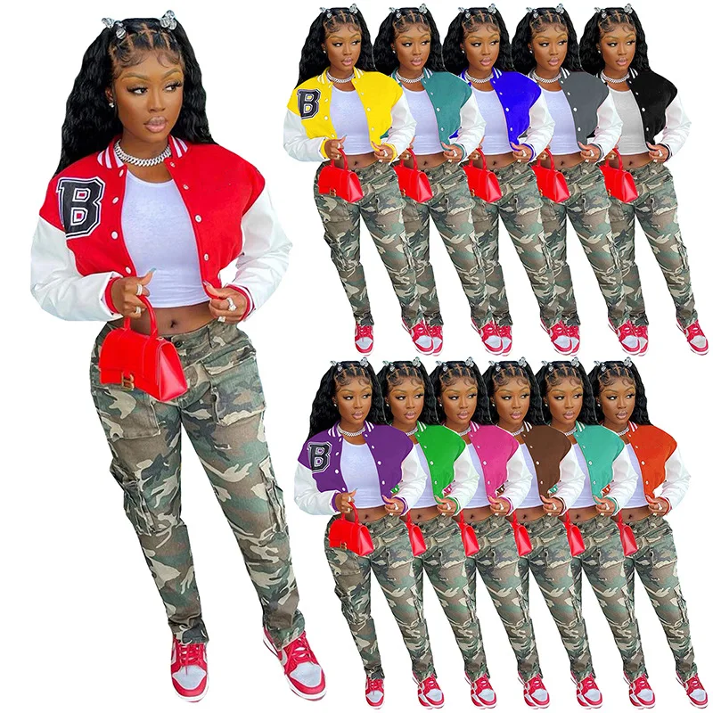 

2021 Custom Fall outdoor Jacket Short Coats Womens Fashion Bomber Letterman Baseball Jacket, 12 colors