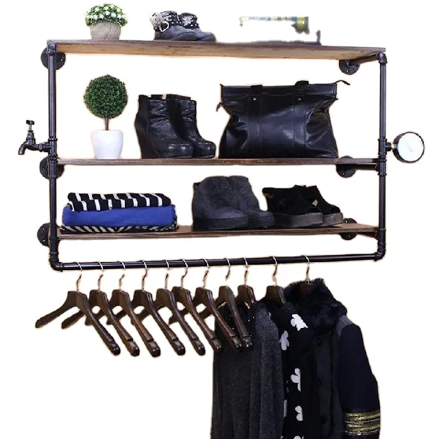 

Sell well new type clothes storage rack with hooks coat hanging storage rack water pipe clothes rack, Black