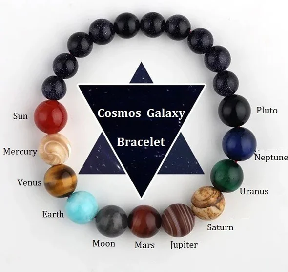 

NEULRY Wholesale Hot Selling Fashion Cosmic Galaxy Eight Planets Couple Beaded Bracelet, Multicolor