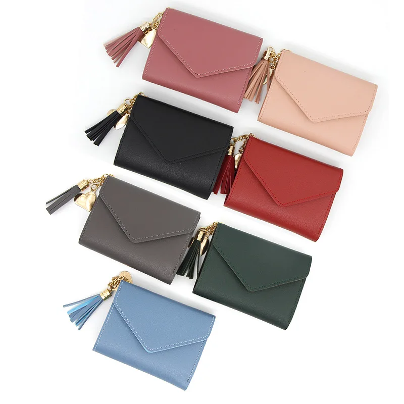 

Factory Leather Tassel Women Wallet Small Cute Wallet Ladies Clutch Purse Wallet Pu Trifold Card Holder Short Purse For Woman, 8 colors