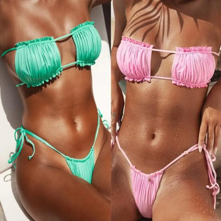 

2021 Low MOQ Women Solid Color Micro Bikini Swimwear Sexi Hot Girl Thong Bikini, White,pink,yellow,black,red, green or customized colors