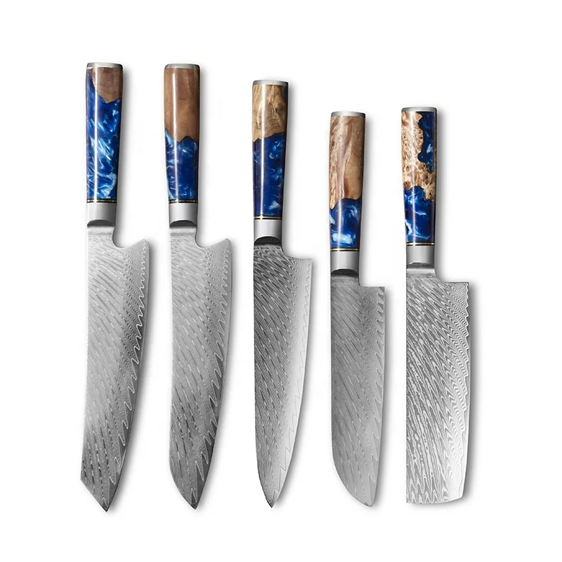 

Damascus Santoku Knives Professional Nakri Knifes Japanese Damascus Stainless Steel Chef Kitchen Knife Set