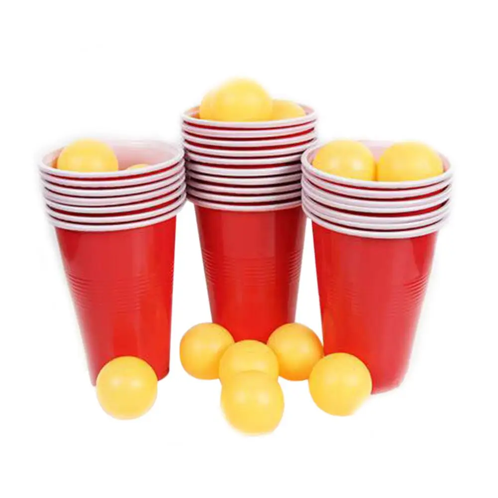 

450ml Colorful Party Cups Plastic Beer Pong Cup And Balls Reusable, Red black blue