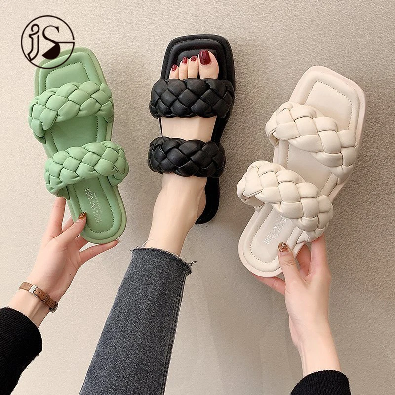 

2021 weave women sandals hot summer slippers popular women slides Custom double belt shoes Women fashionable shoes, Picture