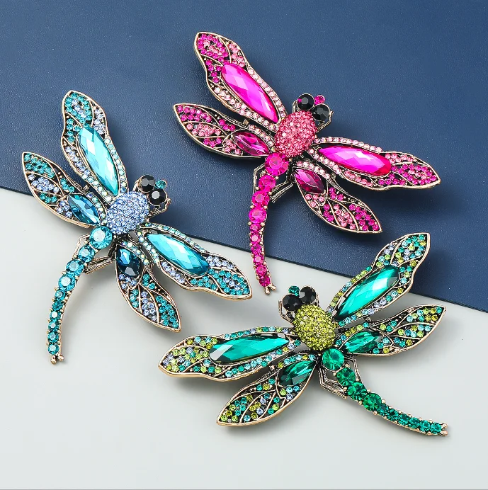 

Blue Crystal Vintage Dragonfly Brooches for Women High Grade Fashion Insect Brooch Pins Coat Accessories Animal Jewelry Gifts
