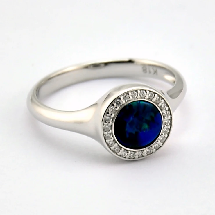 Custom 18K Gold Diamond Set Natural Opal Rings