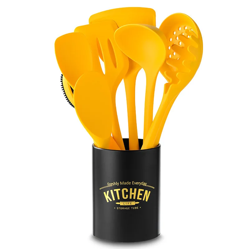 

Heat Resistant Yellow 8pcs Kitchen Utensils Silicone Non-Stick Kitchen Utensil Set Cooking Tool, Different color