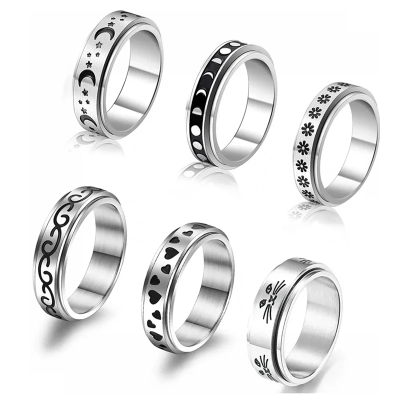 

Chinese factory wholesale custom cheap stainless steel whirls restless rings women men moon stars stress and anxiety rings