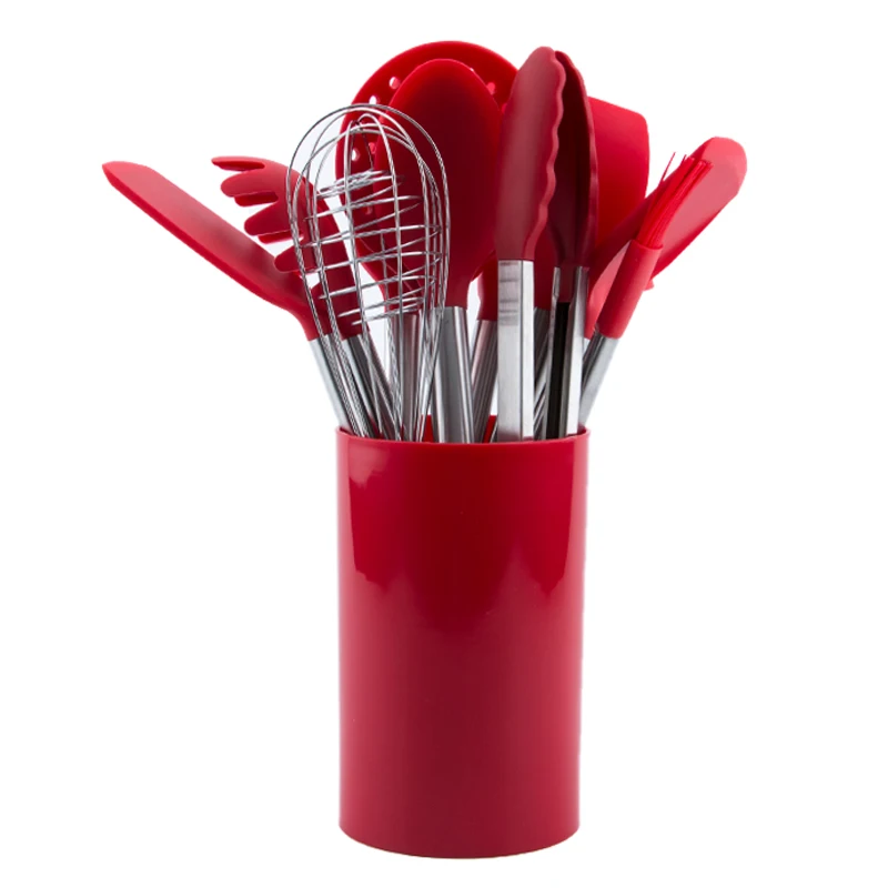 

Guangdong High Quality Silicone Kitchenware Cookware Sets Cooking, Black/red