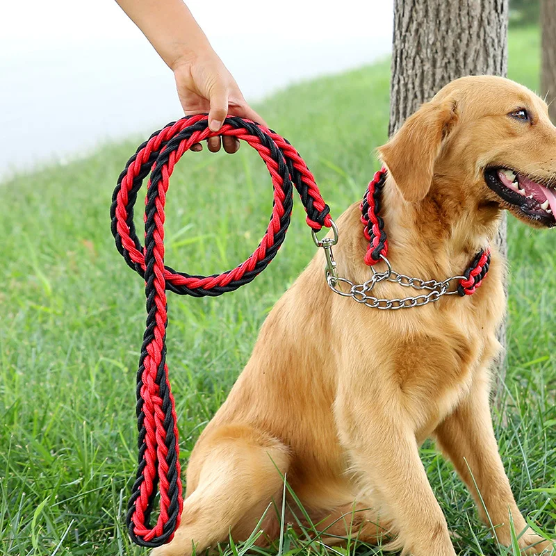 Eight Strand Round Rope Dog Walking Leads Large-Strong Dog Leashes and  Collar Sets