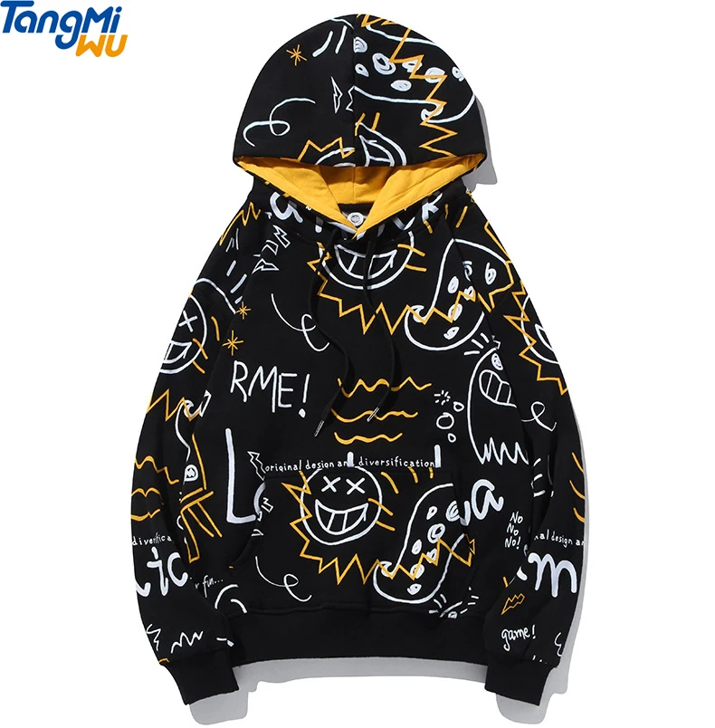 

2021 spring loose casual fashion cotton pullovers letter graffiti street wear hip hop oversized hoodie unisex