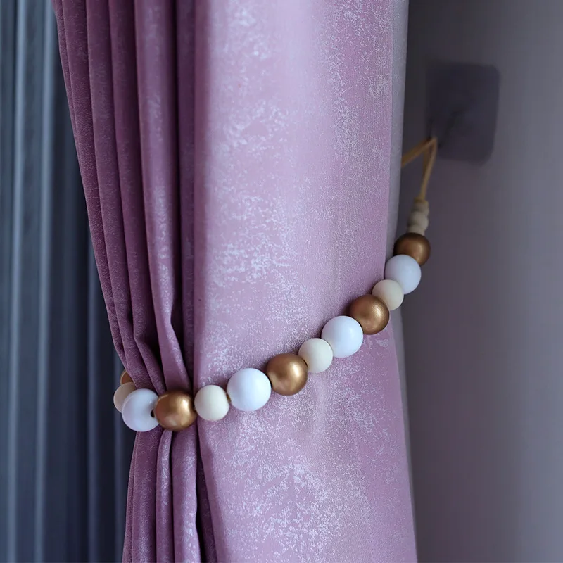 

Wooden Beads Curtain Tieback Clip Holdbacks Home Accessories Handmade Drape Tie Backs Decorative
