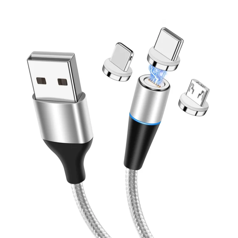 

3 in 1 Nylon 1m 5A Charger 360 Rotate Type-c Charge Micro Data USB Type C Fast Charging Magnetic Usb Cable For Iphone