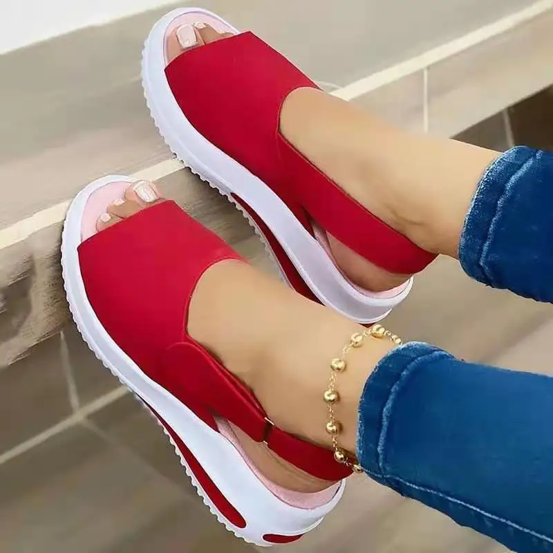 

2021 New Trendy Arrivals Sandalia Mujer Summer Flat Heels Platform Sendal Casual Fashionable Woman Sandals For Women And Ladies, Black red pink nevy