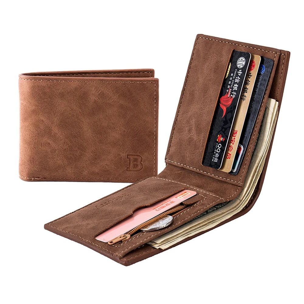 

High Quality Wholesale Fashion Business Slim PU Leather Minimalist Designer Travel Short Credit Card Custom Wallet for Man, 2 colors